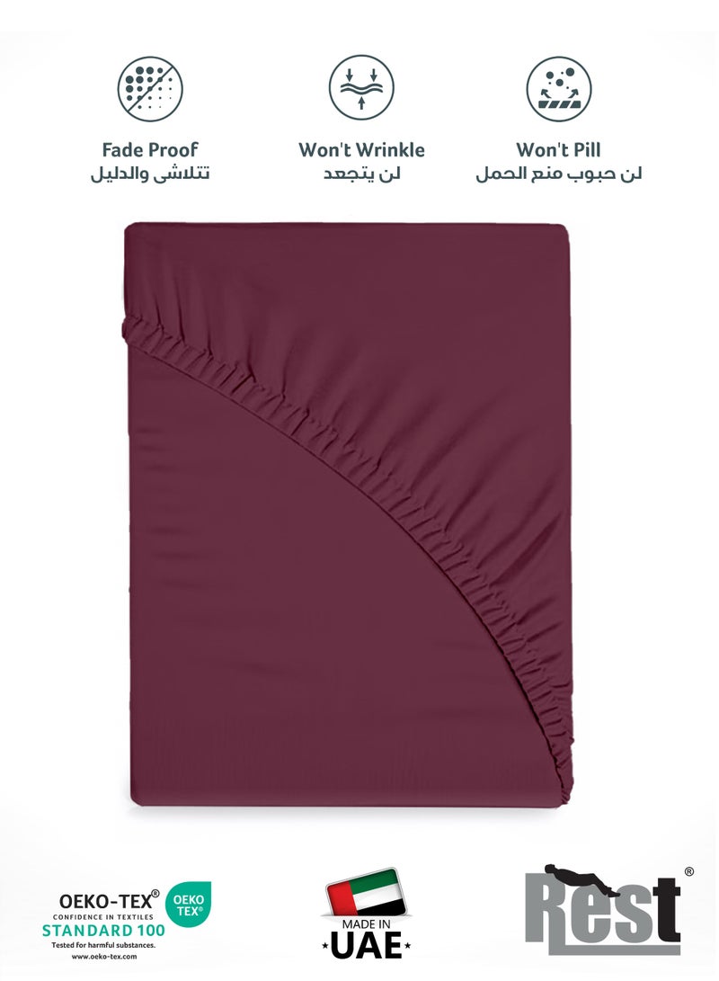 REST Fitted Bedsheet 90x190+20cm Breathable Plush Burgundy Fabric with Deep Pockets Machine Washable for Optimal Protection - Image 4
